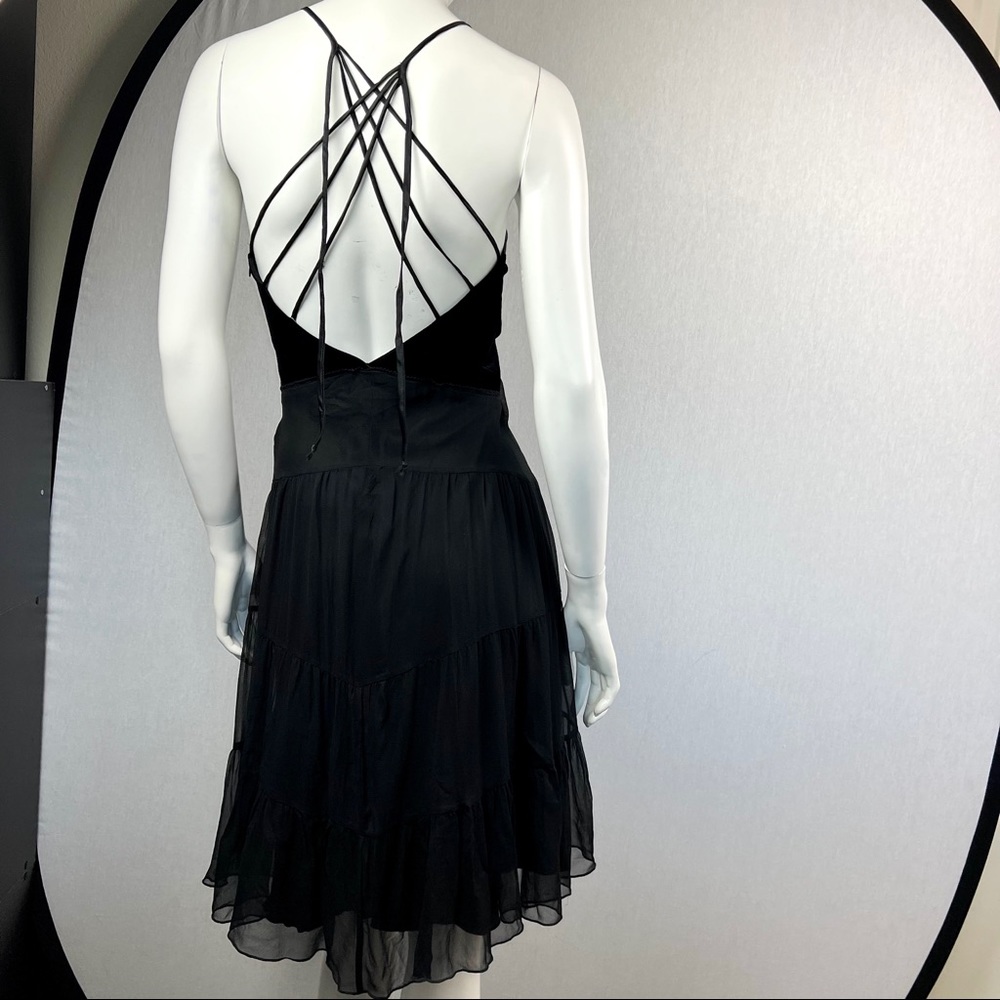 ❗️SOLD❗️NWT Bebe Velvet & Silk Strappy Backless Busty Little Black Mini Dress - Picture 2 of 16